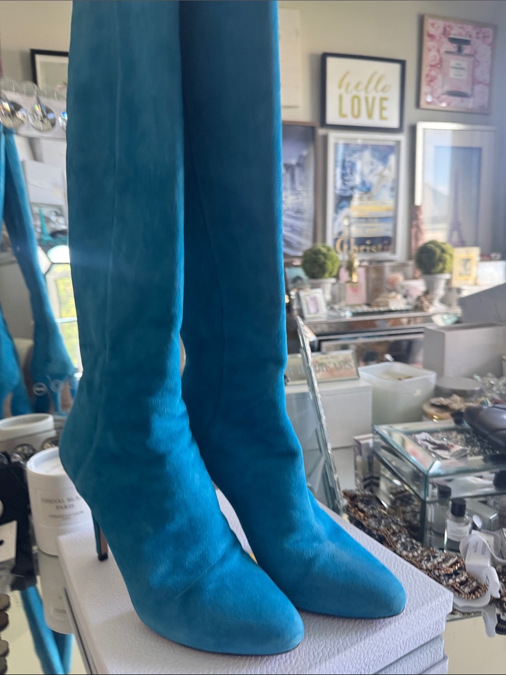Jimmy Choo Turquoise Suede Knee-High Heeled Boots